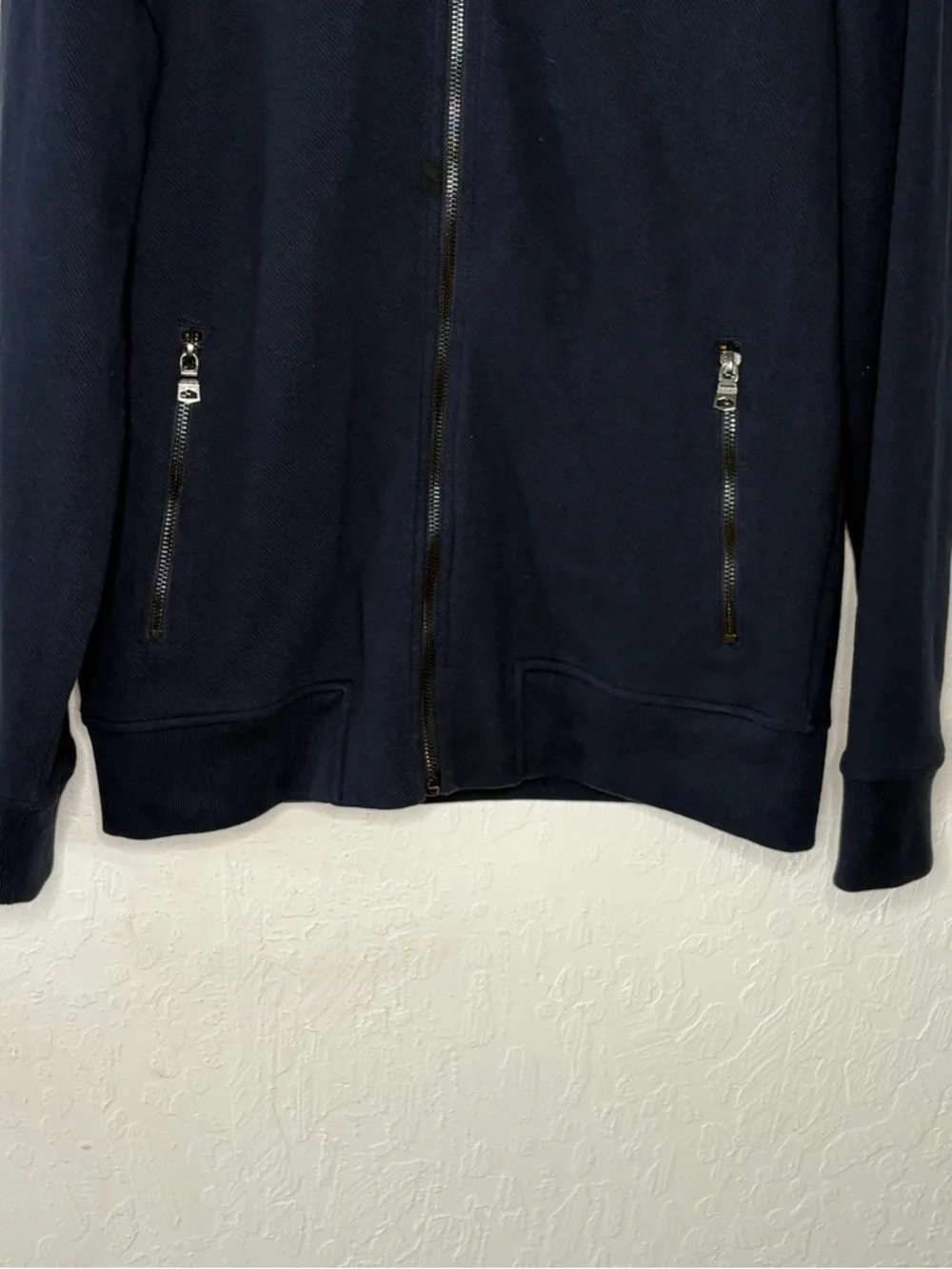 Banana Republic Sweater Jacket Mens M Bomber Cardigan Full Zip Navy Blue Pockets